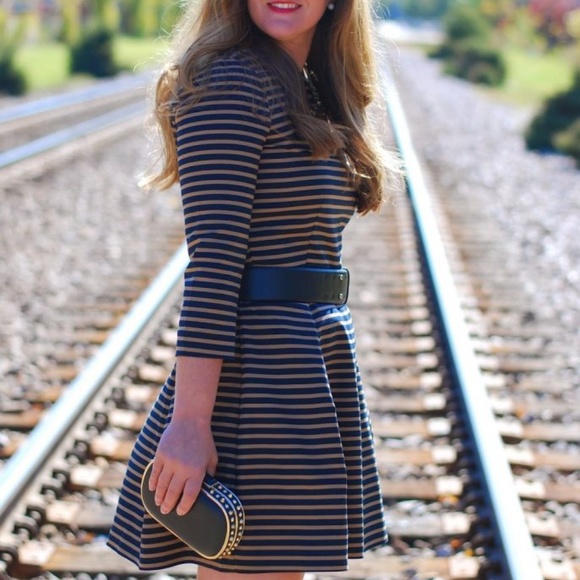 GAP Navy & Tan Stripe A-Line Dress Sz 0 - Picture 2 of 6